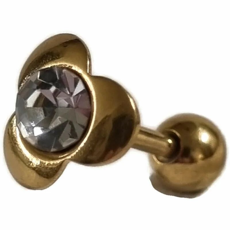 Goudkleurige Helix Piercing met Steentje - Unisex