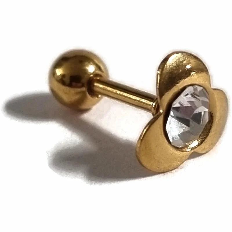 Goudkleurige Helix Piercing met Steentje - Unisex