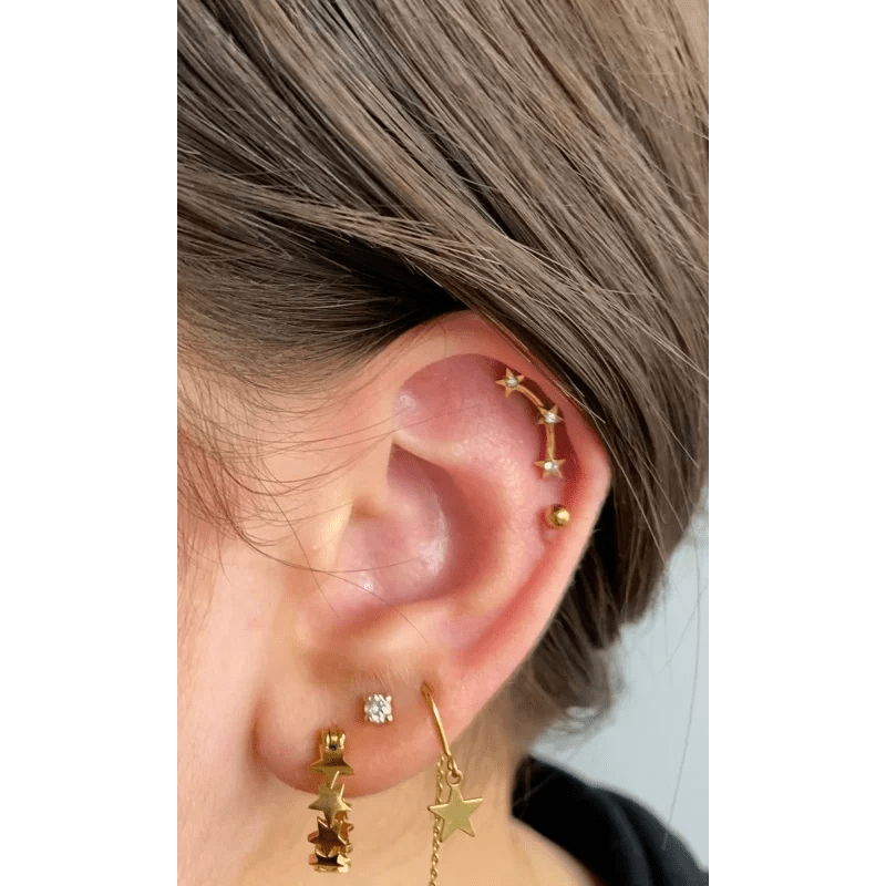 Sterren Helixpiercing met Steentjes Goudkleur - Unisex