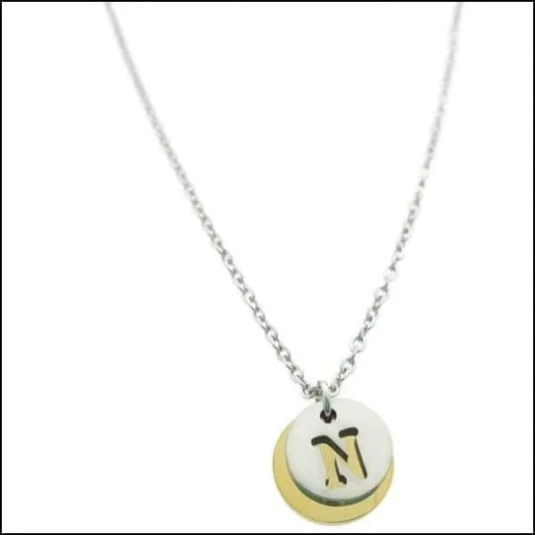 Stalen Initiaal Ketting met Ronde Letter Hanger &acirc;&euro;&ldquo; Gepersonaliseerde Ketting - N -