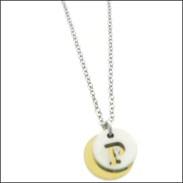 Stalen Initiaal Ketting met Ronde Letter Hanger &acirc;&euro;&ldquo; Gepersonaliseerde Ketting - P -