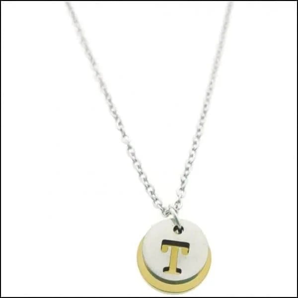 Stalen Initiaal Ketting met Ronde Letter Hanger &acirc;&euro;&ldquo; Gepersonaliseerde Ketting - T -