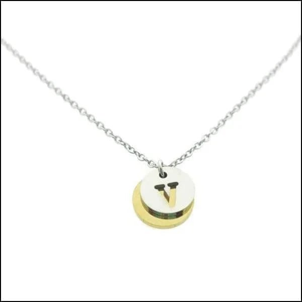 Stalen Initiaal Ketting met Ronde Letter Hanger &acirc;&euro;&ldquo; Gepersonaliseerde Ketting - V -