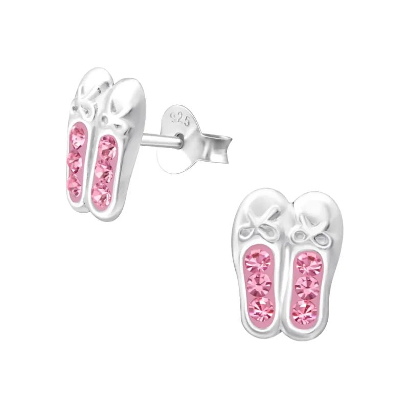 Zilveren Ballerina schoen Oorbellen - Roze -