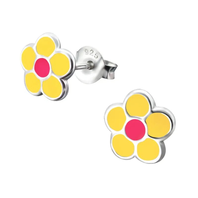 925 Zilveren Bloem Oorbellen met Emaille Diverse Kleuren - Bloemetjes - Geel/Roze-8mm -