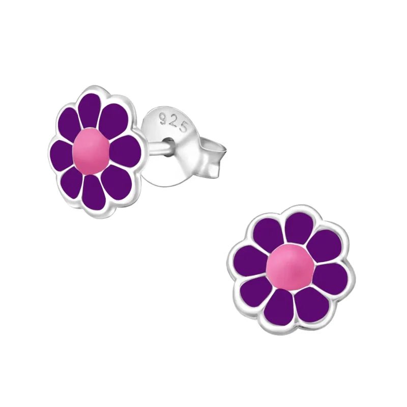 925 Zilveren Bloem Oorbellen met Emaille Diverse Kleuren - Bloemetjes - Roze/Paars-7mm -