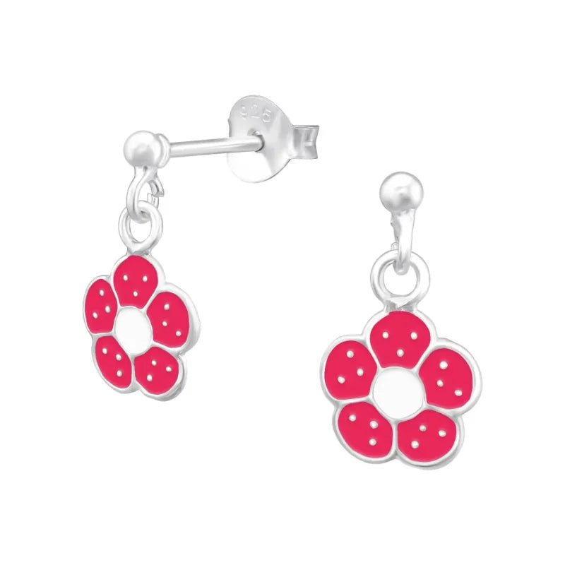 925 Zilveren Bloem Oorbellen met Emaille Diverse Kleuren - Bloemetjes - Met hanger Roze-8mm -