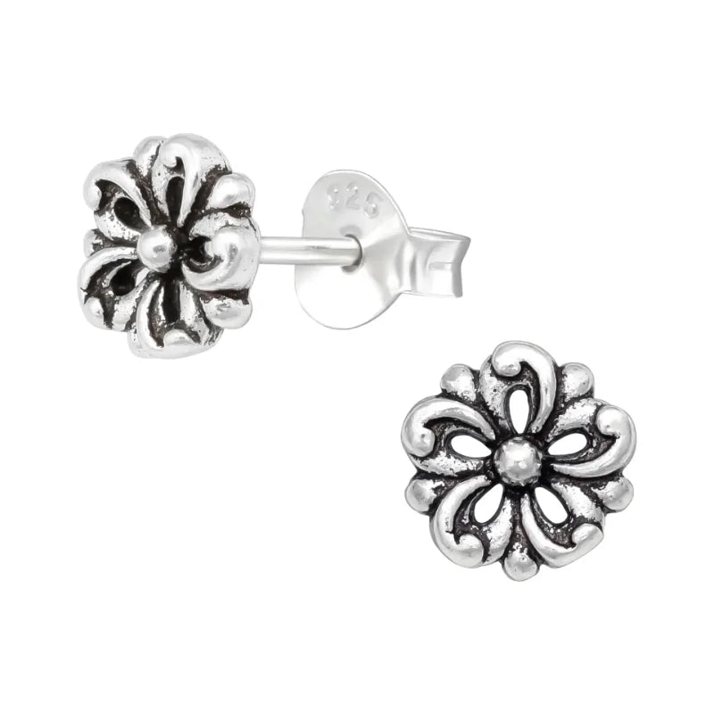 925 Zilveren Bloem Oorbellen met Emaille Diverse Kleuren - Bloemetjes - Geoxideerd zilver-6mm -