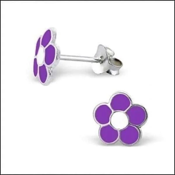 925 Zilveren Bloem Oorbellen met Emaille Diverse Kleuren - Bloemetjes - Paars/Wit-8mm -