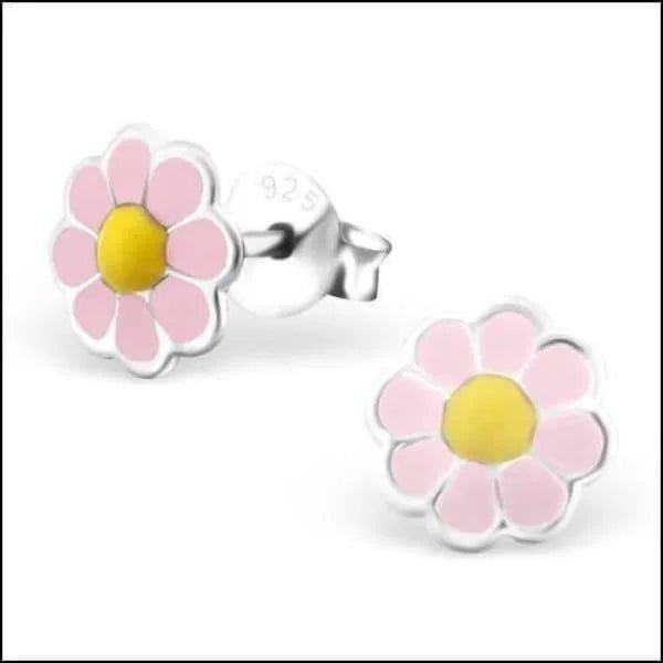 925 Zilveren Bloem Oorbellen met Emaille Diverse Kleuren - Bloemetjes - Paars/Wit-8mm -