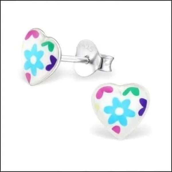 925 Zilveren Bloem Oorbellen met Emaille Diverse Kleuren - Bloemetjes - hart met bloemen-7mm -