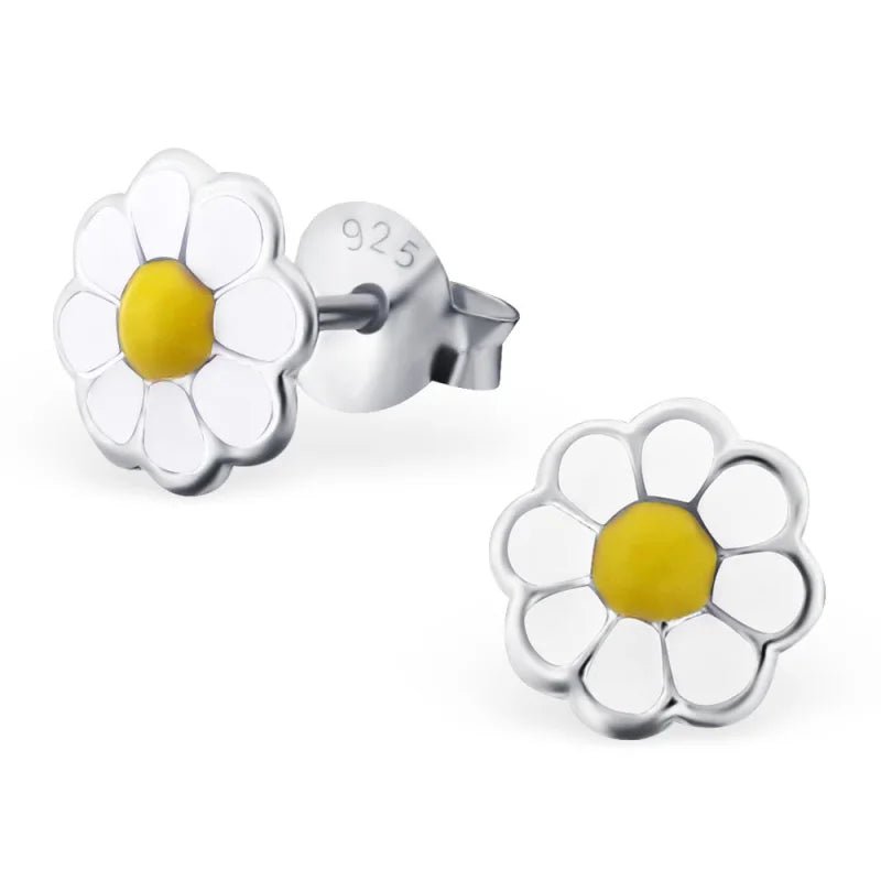 925 Zilveren Bloem Oorbellen met Emaille Diverse Kleuren - Bloemetjes - hart met bloemen-7mm -