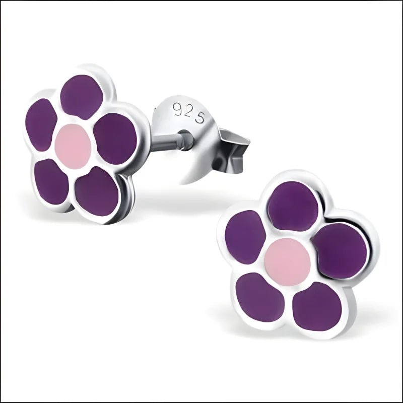 925 Zilveren Bloem Oorbellen met Emaille Diverse Kleuren - Bloemetjes - Geoxideerd Zilver-9mm -