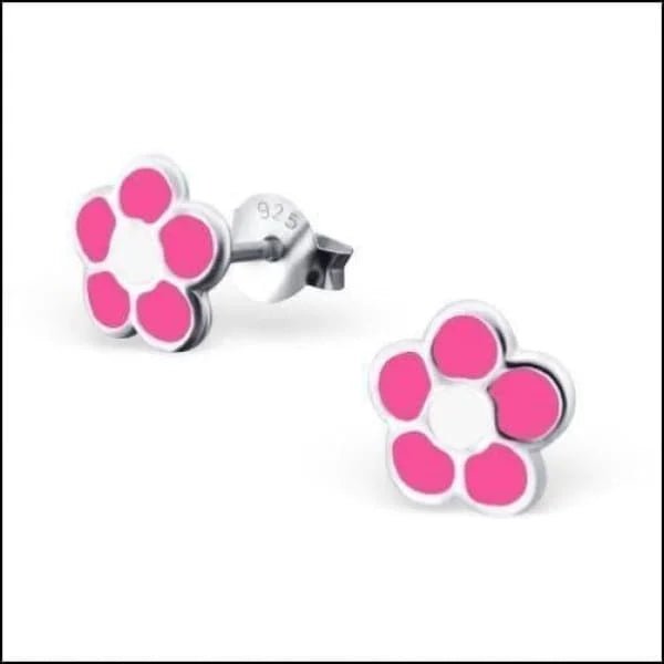 925 Zilveren Bloem Oorbellen met Emaille Diverse Kleuren - Bloemetjes - Zilver Geoxideerd-6mm -