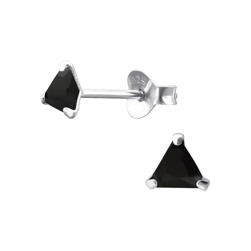 Zilveren Kristal Oorbellen - Driehoekvormige Pracht - 4mm / Zwart -