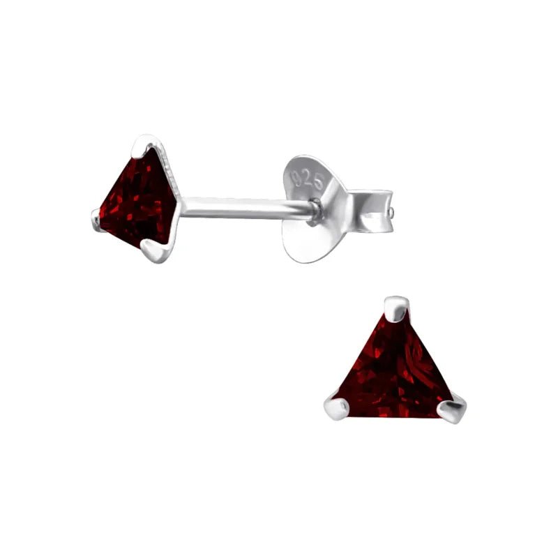 Zilveren Kristal Oorbellen - Driehoekvormige Pracht - 4mm / Rood -