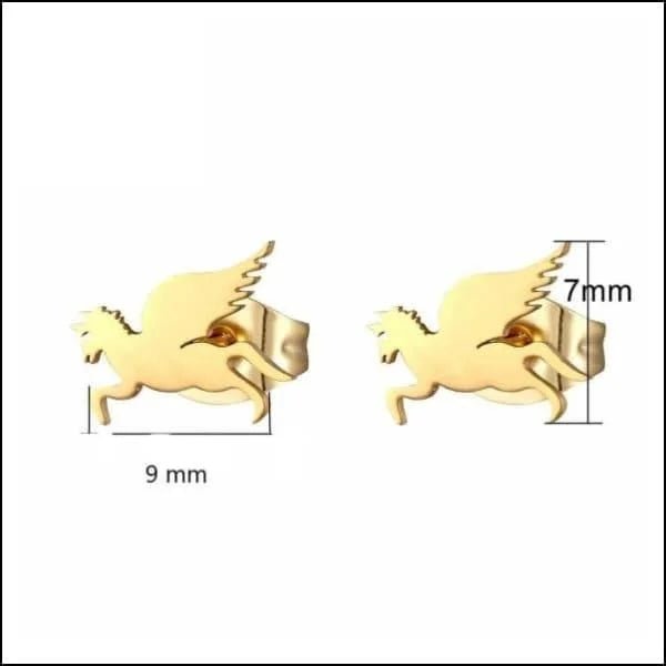 Unicorn Oorbellen - Stalen Betovering - Goudkleurig-11x7mm -
