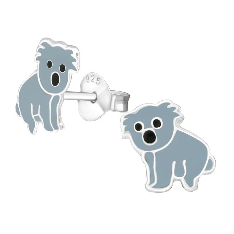 925 Zilveren Koala Oorbellen 8mm Kinderen - Schattige Koalabeertjes - Grijs-9mm -