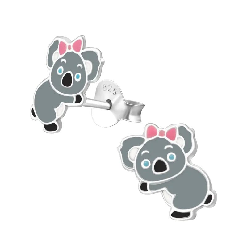 925 Zilveren Koala Oorbellen 8mm Kinderen - Schattige Koalabeertjes - Grijs-9x8mm -