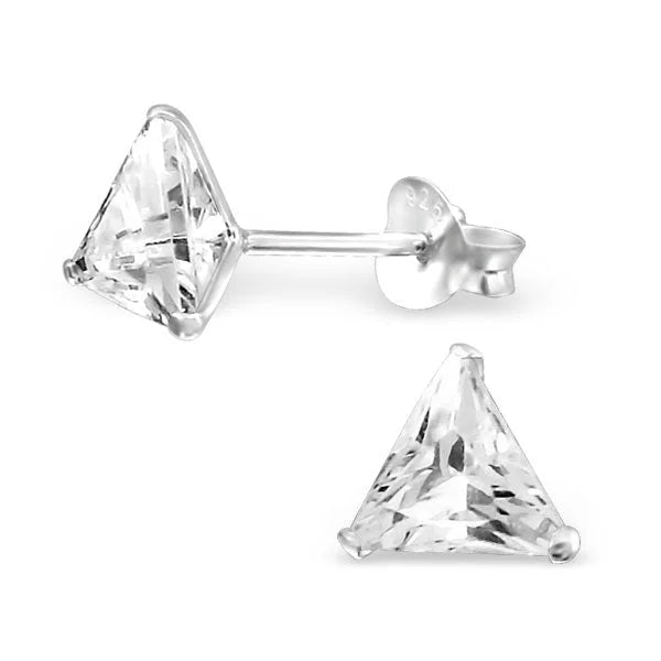 Zilveren Zirkonia Oorbellen driehoek - 6mm / Transparant -