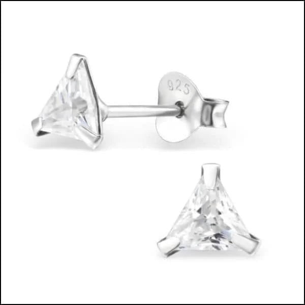 Zilveren Zirkonia Oorbellen driehoek - 6mm / Transparant -