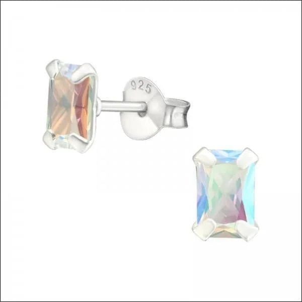 Rechthoekige Zirkonia Oorbellen zilver - 6x4mm / Paars -