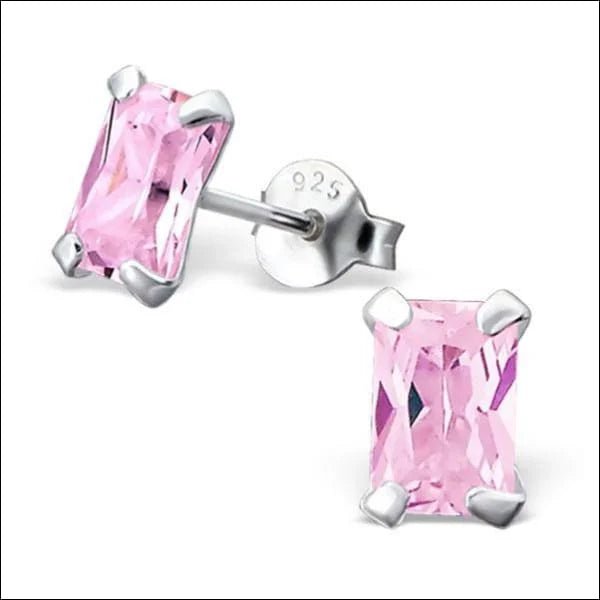 Rechthoekige Zirkonia Oorbellen zilver - 6x4mm / Paars -