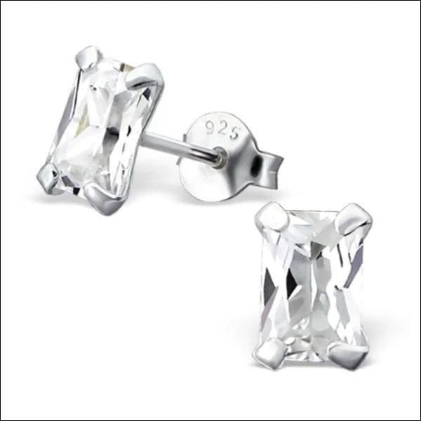 Rechthoekige Zirkonia Oorbellen zilver - 6x4mm / Transparant -