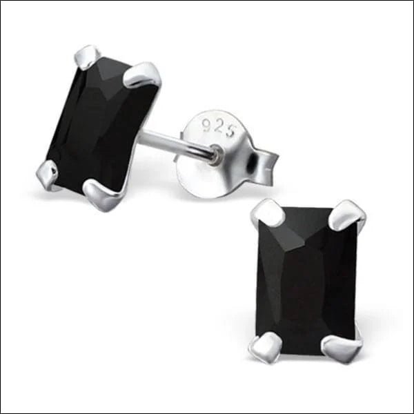 Rechthoekige Zirkonia Oorbellen zilver - 6x4mm / Zwart -