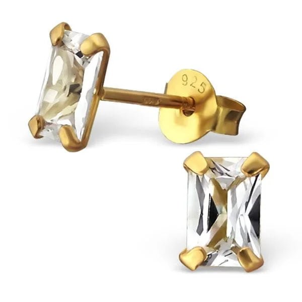 Rechthoekige Zirkonia Oorbellen zilver - 6x4mm / Goudkleur/Transparant -