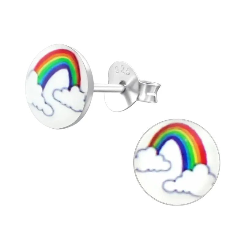 925 Zilveren Regenboog Oorbellen Kleurrijk 8mm - Rainbow Oorstekers - rond-7mm -
