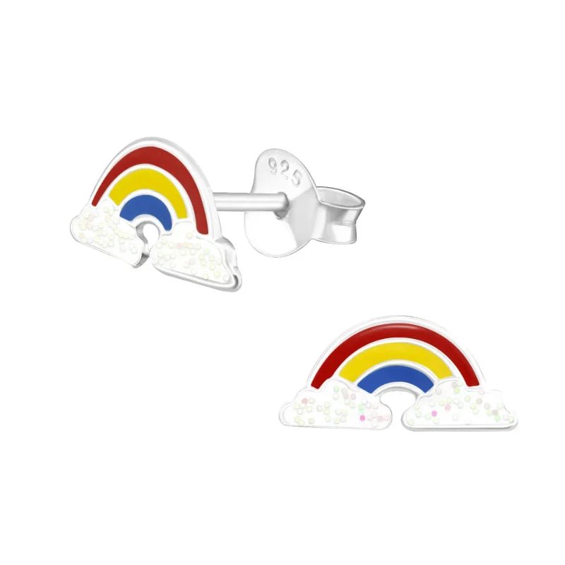 925 Zilveren Regenboog Oorbellen Kleurrijk 8mm - Rainbow Oorstekers - Glitter-11x5mm -
