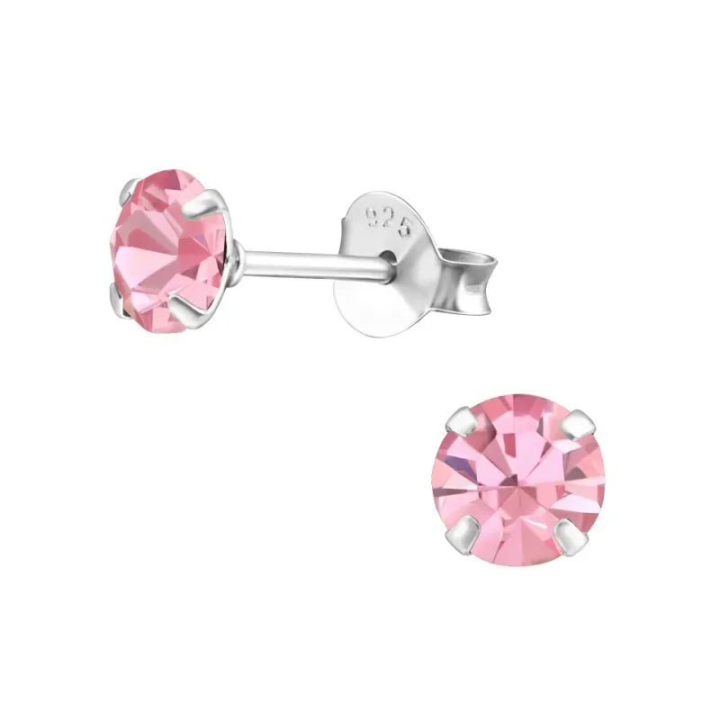 925 Zilveren Kristal Oorbellen  - Sprankelende Zirkonia Studs - 5mm / Licht Roze -