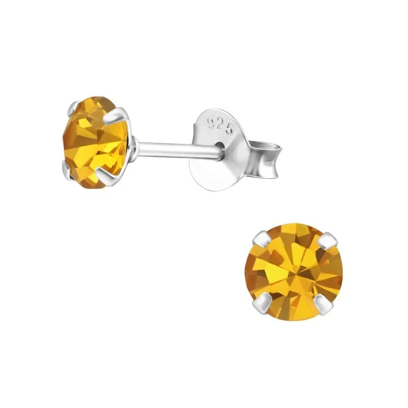 925 Zilveren Kristal Oorbellen  - Sprankelende Zirkonia Studs - 5mm / Topaas -