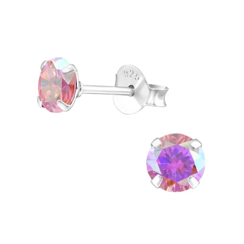 925 Zilveren Kristal Oorbellen  - Sprankelende Zirkonia Studs - 5mm / AB Roze -
