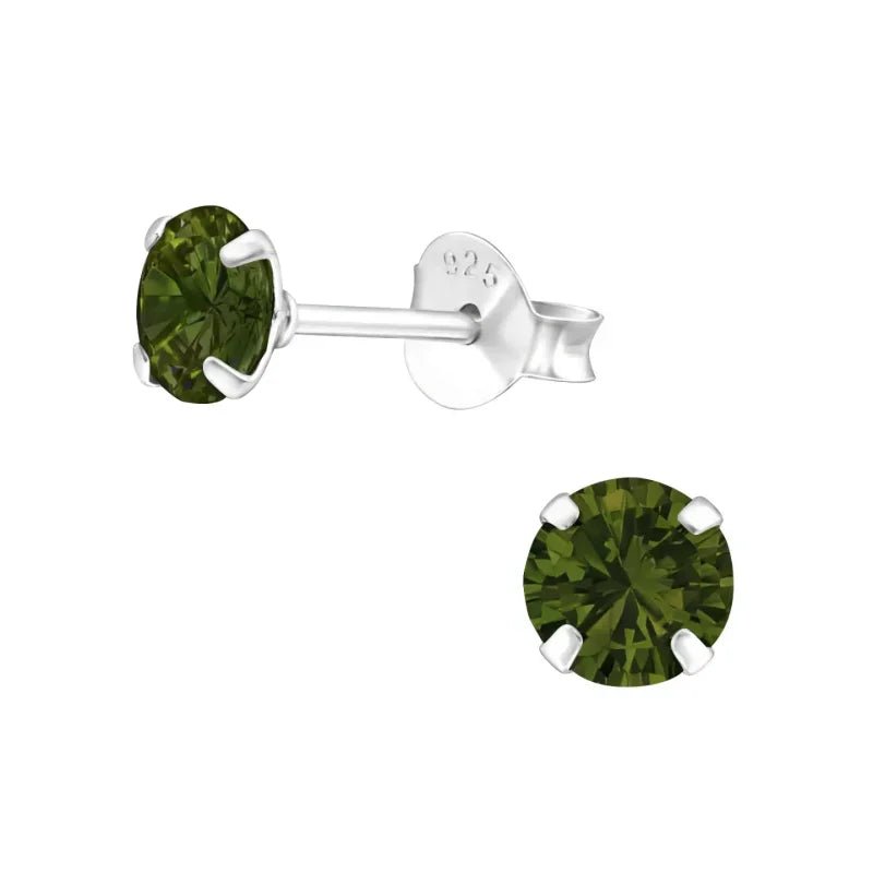 925 Zilveren Kristal Oorbellen  - Sprankelende Zirkonia Studs - 5mm / Olijf Groen -