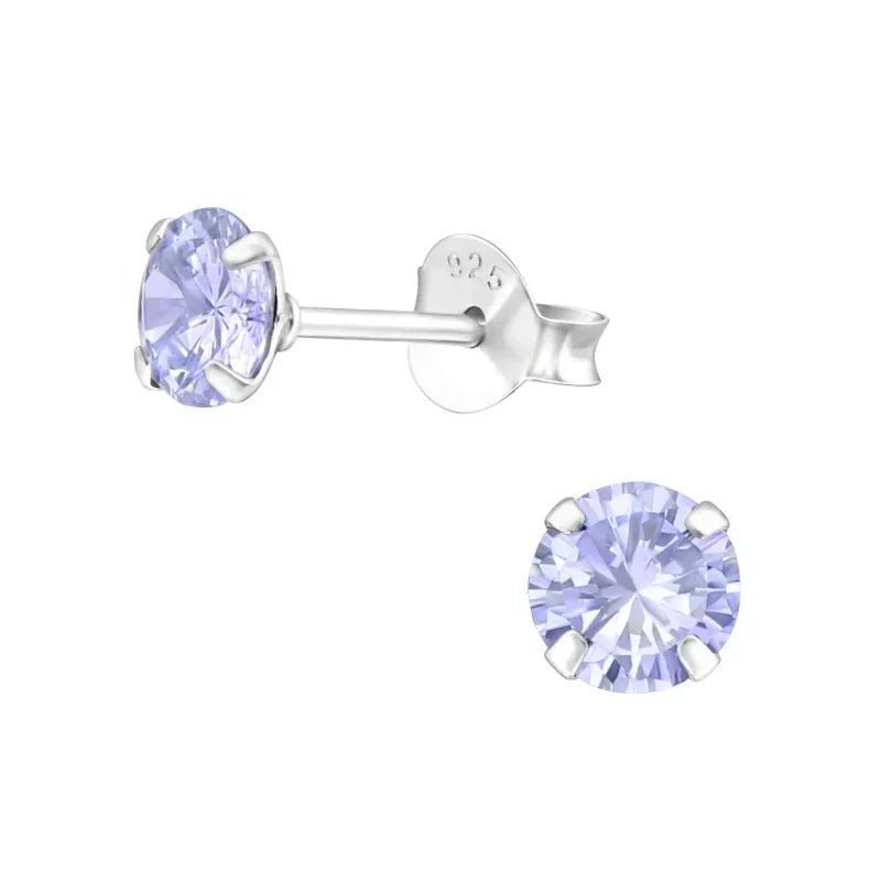 925 Zilveren Kristal Oorbellen  - Sprankelende Zirkonia Studs - 5mm / Lavendel -