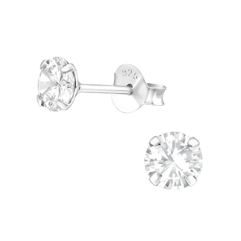 925 Zilveren Kristal Oorbellen  - Sprankelende Zirkonia Studs - 5mm / Transparant -