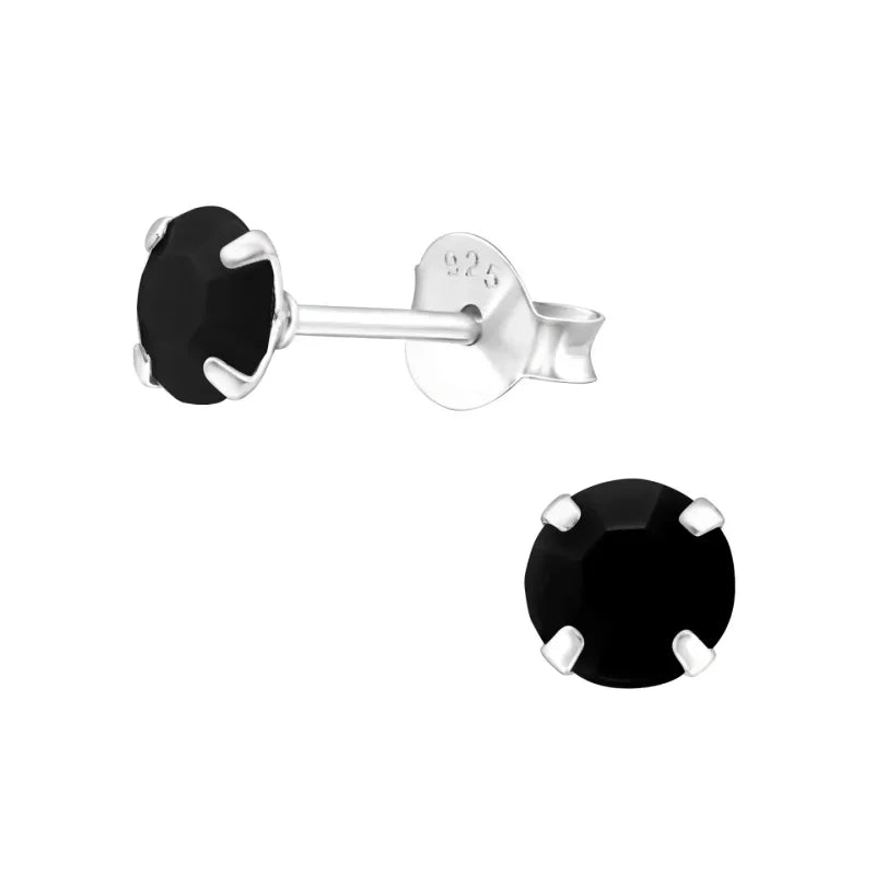 925 Zilveren Kristal Oorbellen  - Sprankelende Zirkonia Studs - 5mm / Zwart -