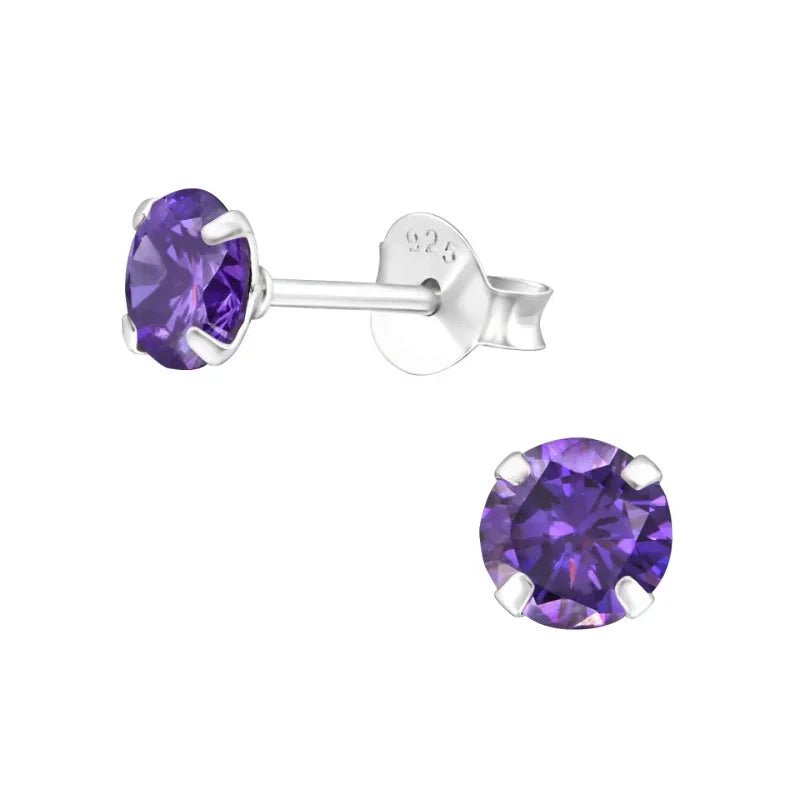 925 Zilveren Kristal Oorbellen  - Sprankelende Zirkonia Studs - 5mm / Paars -