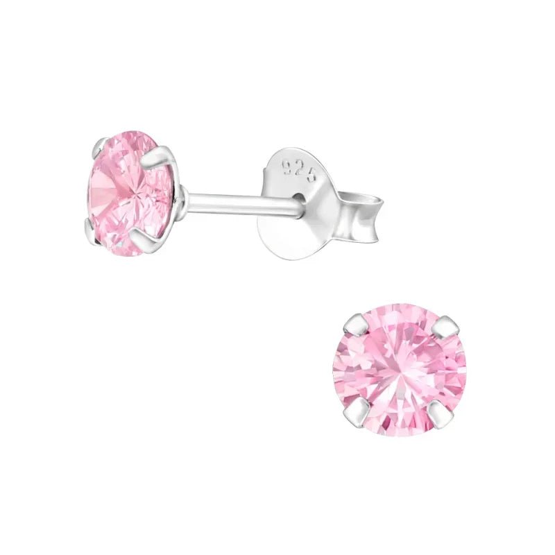 925 Zilveren Kristal Oorbellen  - Sprankelende Zirkonia Studs - 5mm / Roze -