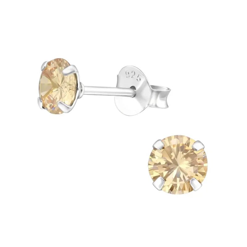 925 Zilveren Kristal Oorbellen  - Sprankelende Zirkonia Studs - 5mm / Champagne -