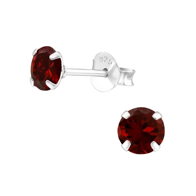 925 Zilveren Kristal Oorbellen  - Sprankelende Zirkonia Studs - 5mm / Donker Rood -