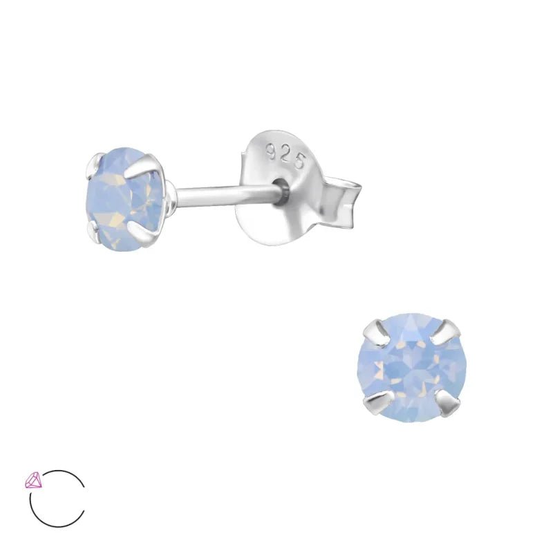 925 Zilveren Kristal Oorbellen  - Sprankelende Zirkonia Studs - 4mm / Opaal Blauw -