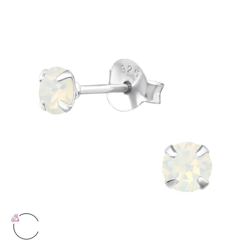 925 Zilveren Kristal Oorbellen  - Sprankelende Zirkonia Studs - 4mm / Opaal Wit -