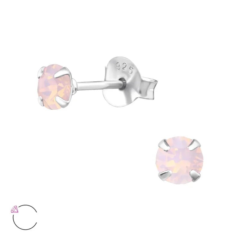 925 Zilveren Kristal Oorbellen  - Sprankelende Zirkonia Studs - 4mm / Opaal Roze -
