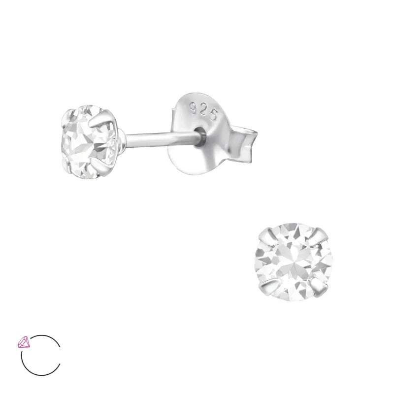 925 Zilveren Kristal Oorbellen  - Sprankelende Zirkonia Studs - 4mm / Transparant -
