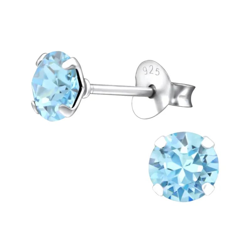 925 Zilveren Kristal Oorbellen  - Sprankelende Zirkonia Studs - 5mm / Licht Blauw -