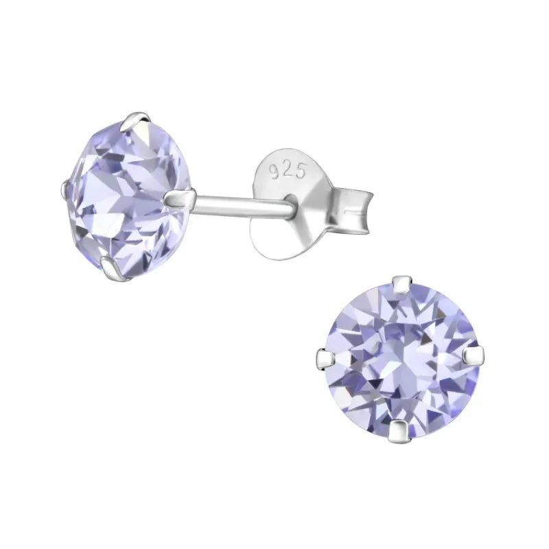 925 Zilveren Kristal Oorbellen  - Sprankelende Zirkonia Studs - 6mm / Lila -