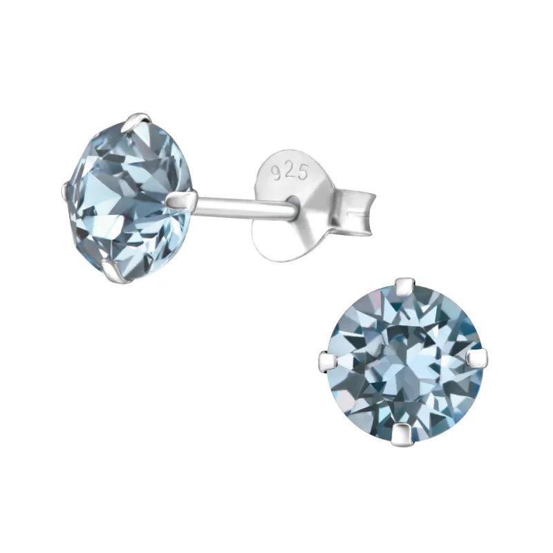 925 Zilveren Kristal Oorbellen  - Sprankelende Zirkonia Studs - 6mm / Indian Saffier -